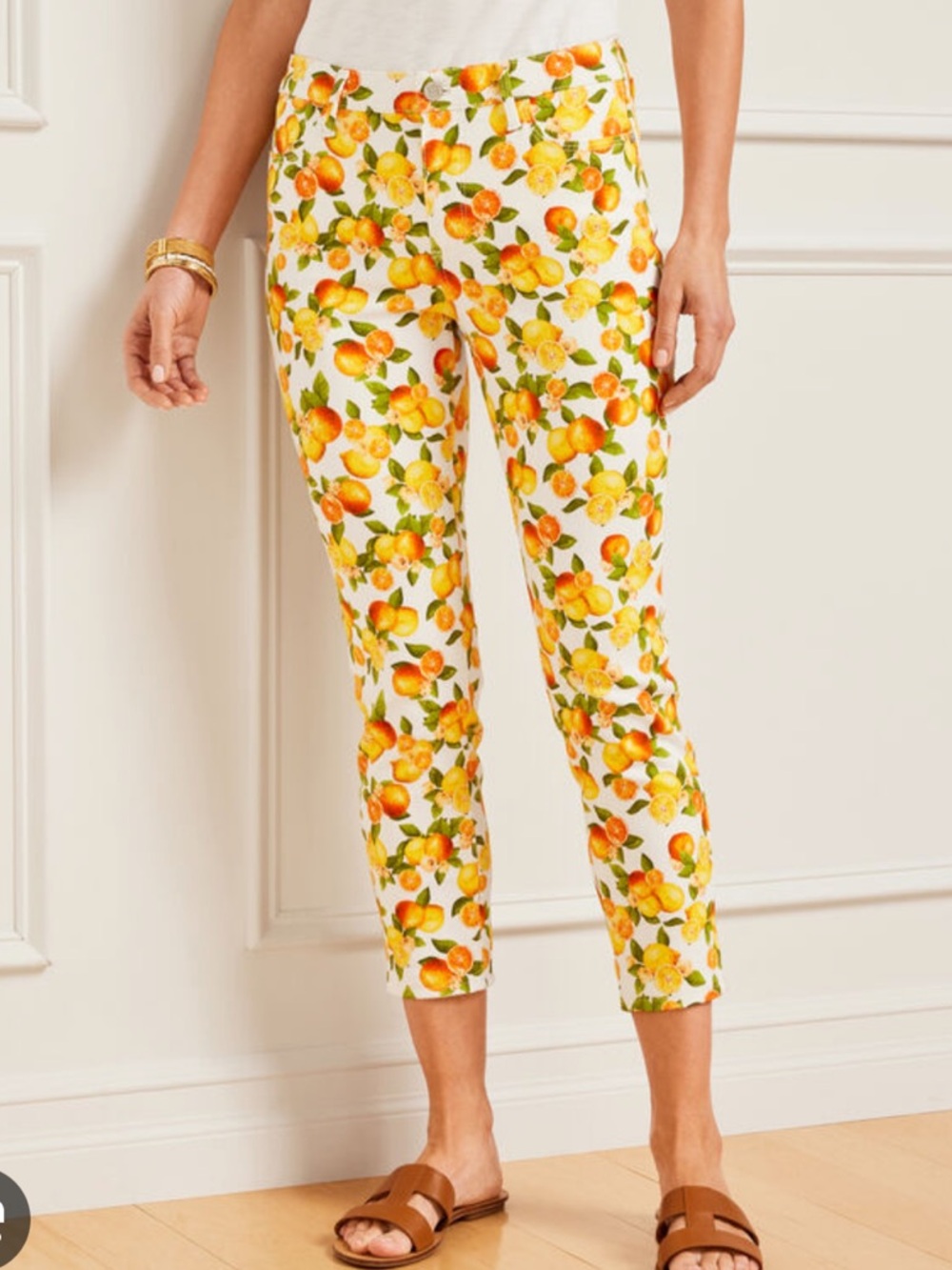 🛍️SALE Talbots citrus orange lemon fruit print jegging crop stretch jeans size 4
